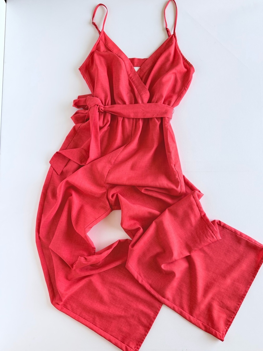Flying Tomato Coral Wrap Wide Leg Jumpsuit Tie Waist Sleeveless Small